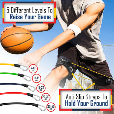 Resistance bands dribbling drills are easy to do with the LockDown bands. Just wear them on your thighs and you can still dribble the ball anyway you like and get up and down the basketball court.
